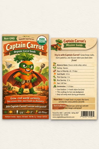 Captain Carrot organic seed packet